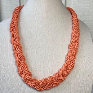 Long peach braided seed bead necklace